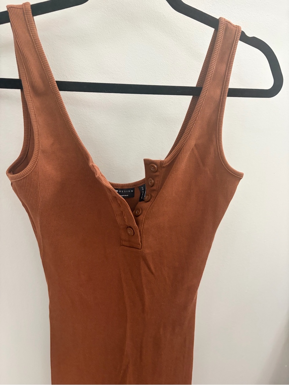 ASOS Chocolate Brown Ribbed Button-Front Dress - Picture 4 of 7